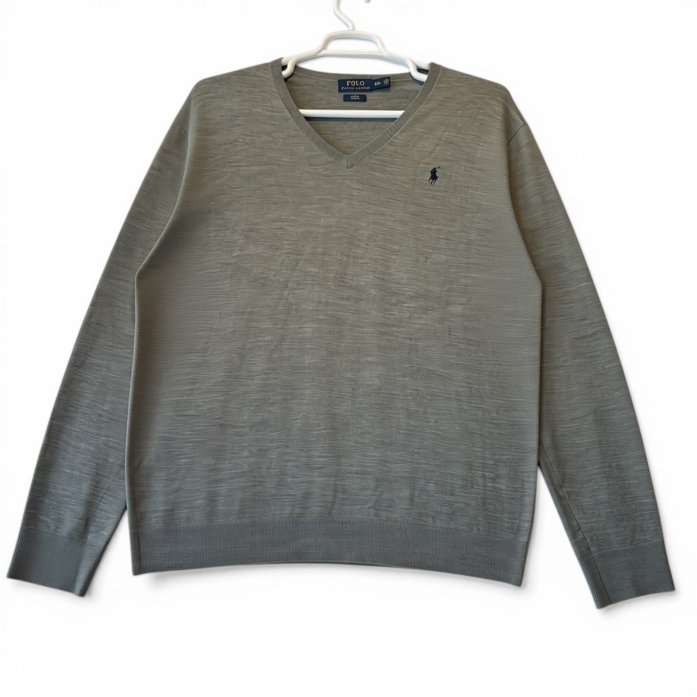Polo Ralph Lauren Men's Size XXL Slim Fit Wool Blend V-Neck Sweater Grey